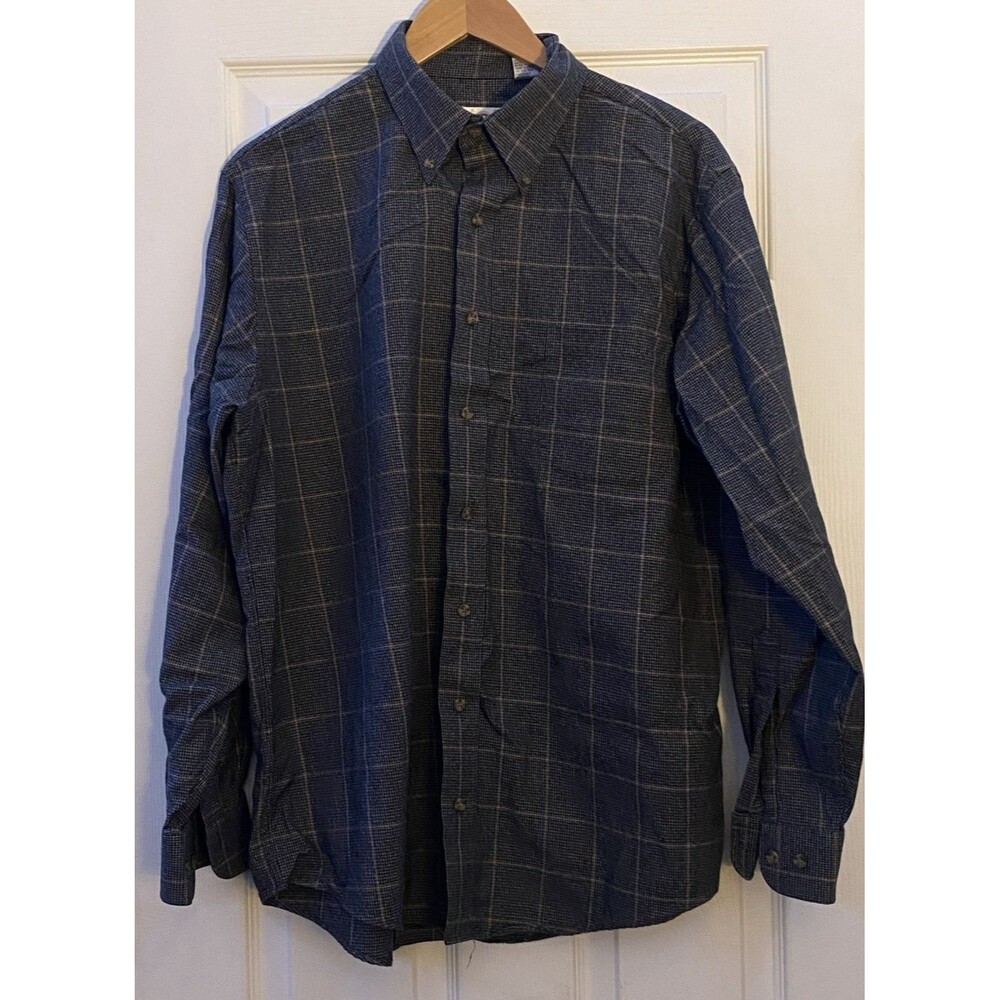 Viyella Button down long sleeve shirt cotton wool blend blue gray check size L